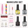 Limegirl 8ml Gel Nail Polish Set with Base Coat Top Coat Pink Glitter Semi-Permanent UV Led Gel Varnish Soaking Nail Polish Tool Set