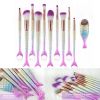 11Pcs Mermaid Makeup Brushes Eyebrow Shadow Face Slender Tool Pink Set Useful US