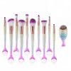 11Pcs Mermaid Makeup Brushes Eyebrow Shadow Face Slender Tool Pink Set Useful US